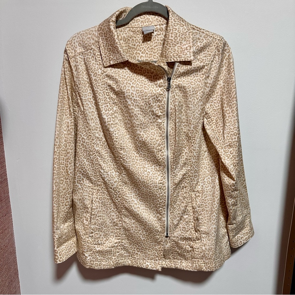 Chico's Sand Animal Print Twill Elongated Moto Jacket